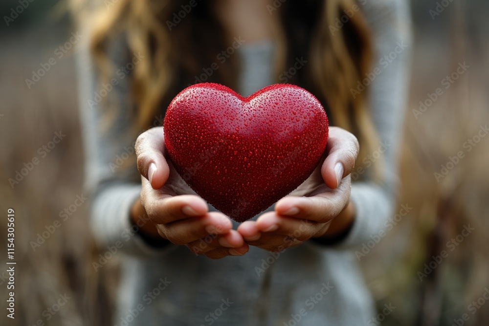 A woman holding a red heart in her hands A woman holding a red heart in her hands