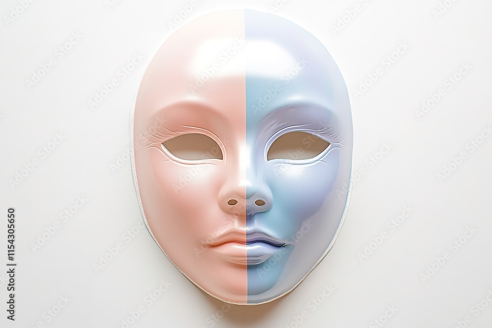 Half of mask in soft pastel colors, showcasing unique blend of i Half of mask in soft pastel colors, showcasing unique blend of i