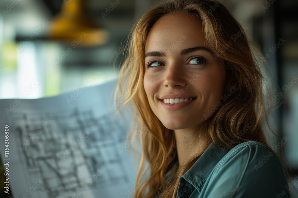 Smiling woman engages in lively discussion about wind energy solutions