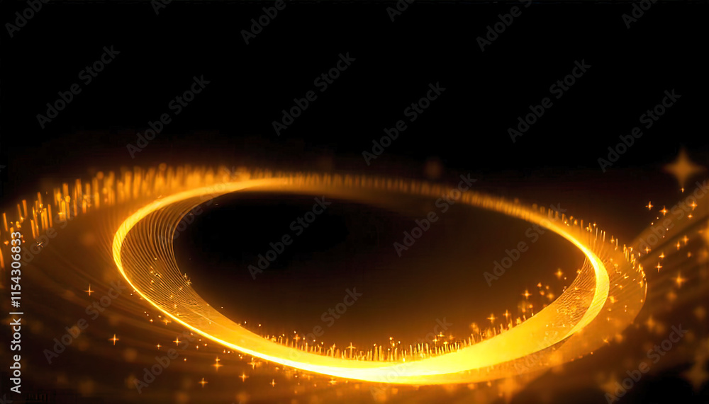 Abstract elegant golden glowing semicircle, sparkles on black background. Premium design template. Vector illustration Abstract elegant golden glowing semicircle, sparkles on black background. Premium design template. Vector illustration