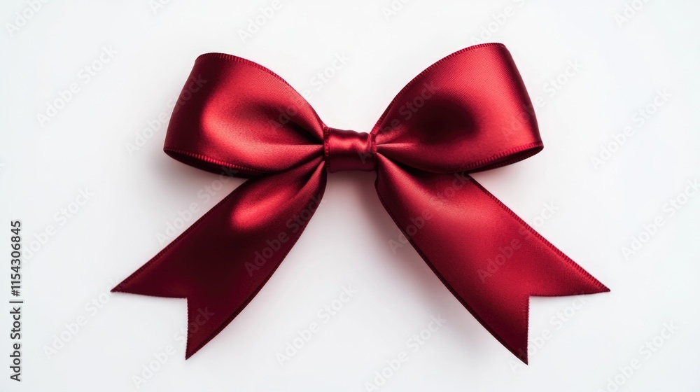 A single red bow sitting on a white surface A single red bow sitting on a white surface