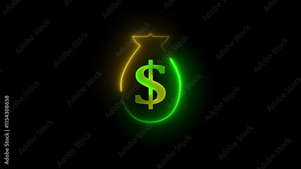 Dollar bag icon animation with neon line. Dollar bag icon animation with neon line.