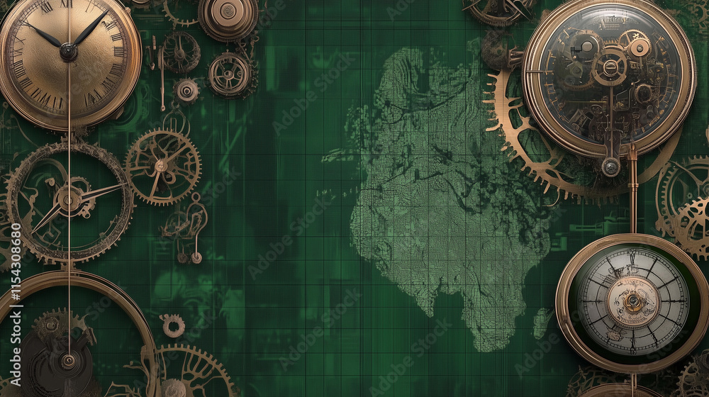 Naklejka premium Green steampunk themed background. AI Generated