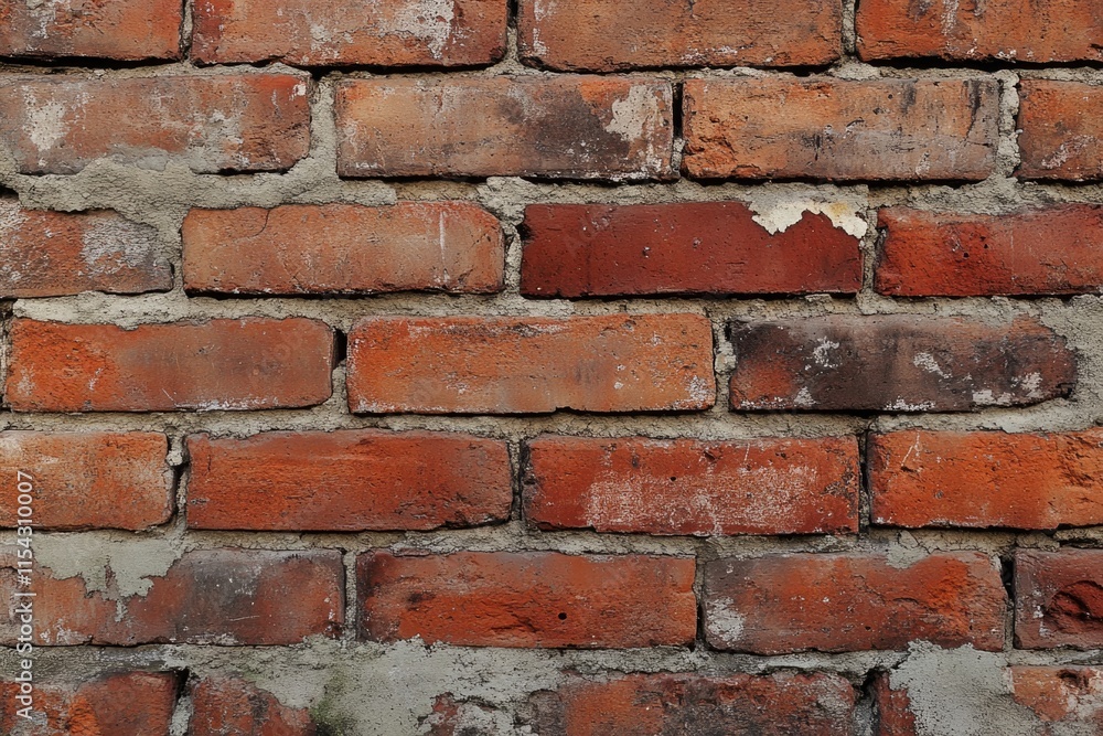 A close-up shot of a worn-out brick wall with peeling paint, suitable for use in urban or construction-themed projects A close-up shot of a worn-out brick wall with peeling paint, suitable for use in urban or construction-themed projects