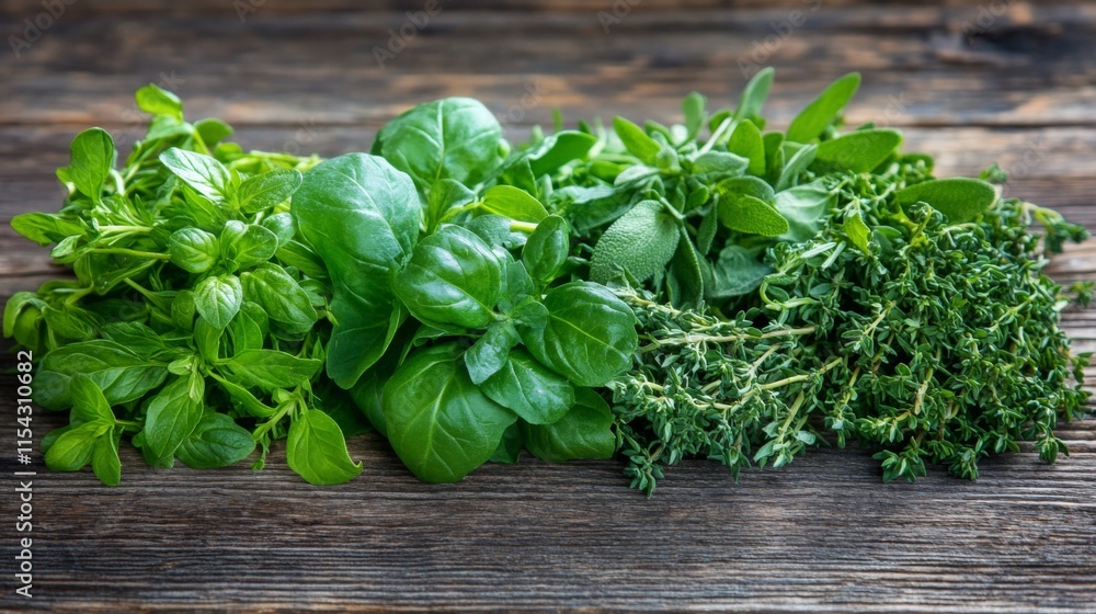 Fresh Herbs on Rustic Table with Soft Lighting Fresh Herbs on Rustic Table with Soft Lighting