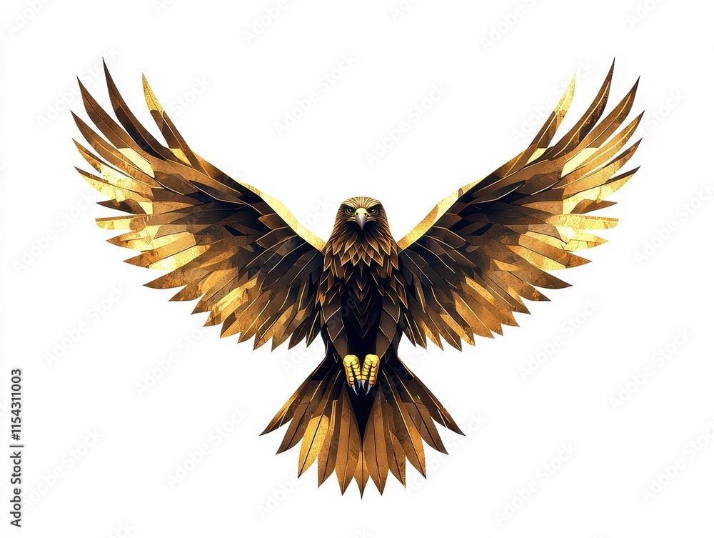 Fototapeta premium A stylized golden eagle with outstretched wings, showcasing artistic design.