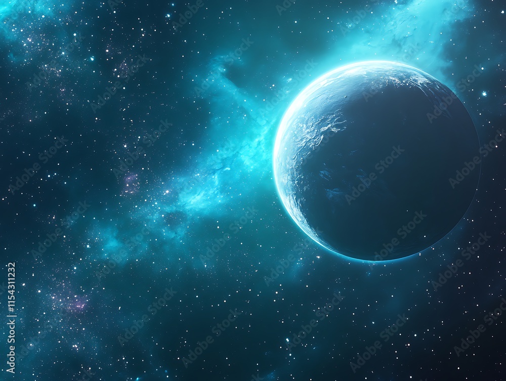 Obraz premium Ethereal Planet Mysteriously Glows in Vivid Cosmic Nebula: Digital Painting. AI Generated