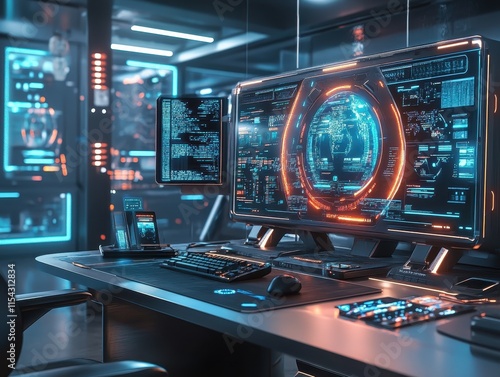 Wallpaper Mural Futuristic control room with advanced technology and glowing interfaces. Torontodigital.ca