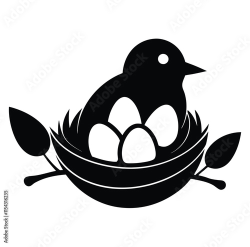 Black Silhouette Bird Nest Eggs Minimalist