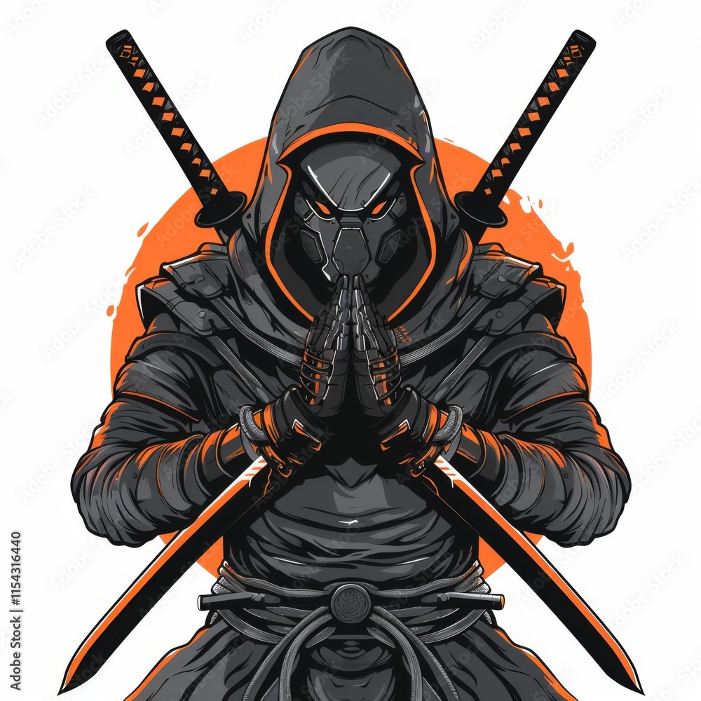 Fototapeta premium illustration art robot ninja for t-shirt