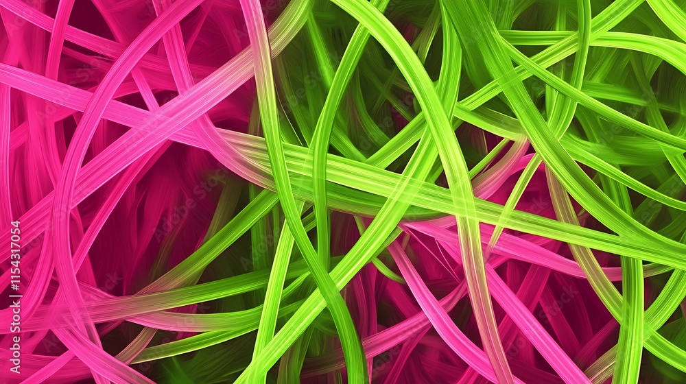 Vibrant Green and Pink Abstract Digital Painting: Close-Up View of Intertwined Lines. AI Generated Vibrant Green and Pink Abstract Digital Painting: Close-Up View of Intertwined Lines. AI Generated
