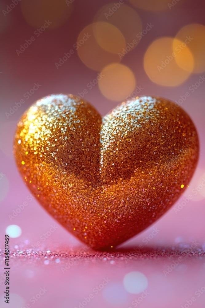 Fototapeta premium A sparkly heart on a bright pink background