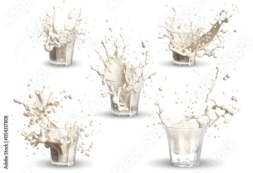 set of white milk splashes