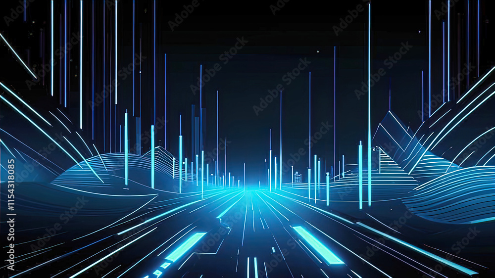 Abstract scene with blue lines on dark background with lighting effect, Vector illustration, Creative modern background Abstract scene with blue lines on dark background with lighting effect, Vector illustration, Creative modern background