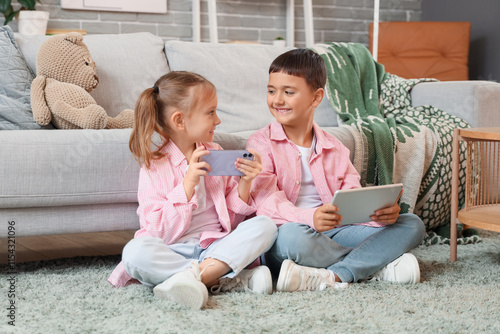 Cute happy little kids with...