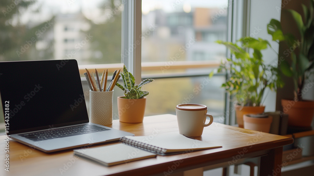 An aesthetic desk setup featuring a coffee cup, notebook, and pen, ideal for productivity and mindful planning in a serene environment desk, coffee, notebook, planning, productivit An aesthetic desk setup featuring a coffee cup, notebook, and pen, ideal for productivity and mindful planning in a serene environment desk, coffee, notebook, planning, productivit