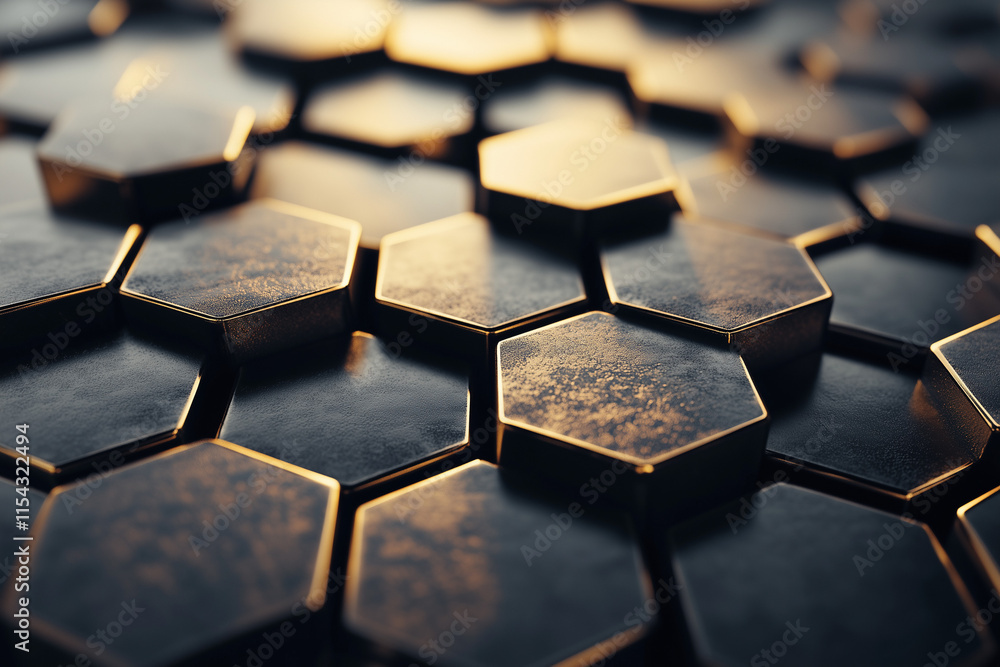 Abstract 3d Rendering of Futuristic Surface with Hexagons and Bokeh Background for Sci-fi Poster Design Abstract 3d Rendering of Futuristic Surface with Hexagons and Bokeh Background for Sci-fi Poster Design