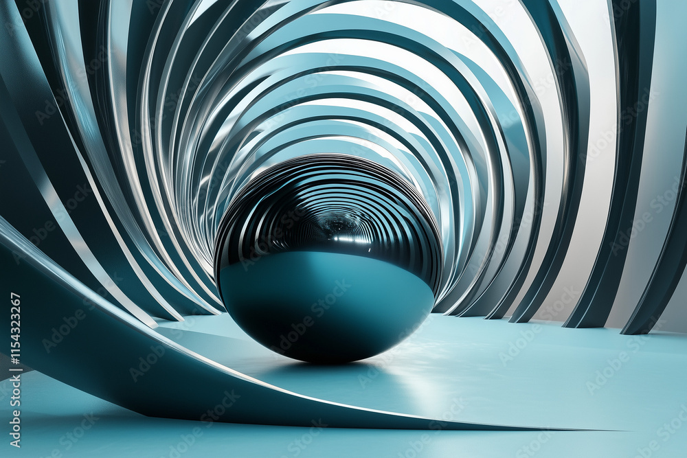 Obraz premium Abstract Rendering of 3D Sphere with Rings in Futuristic Minimalist Surreal Background