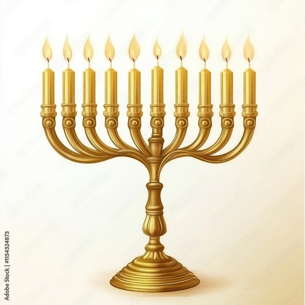 A beautifully designed golden menorah with multiple candles lit, symbolizing tradition and light. A beautifully designed golden menorah with multiple candles lit, symbolizing tradition and light.