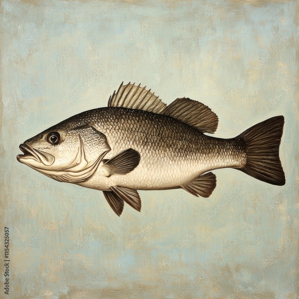 Fototapeta premium Realistic Illustration of a Large Bass Fish on Textured Background