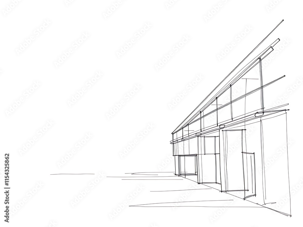 Fototapeta premium Cleanly Drawn Modern Building Sketch Illustration. AI Generated