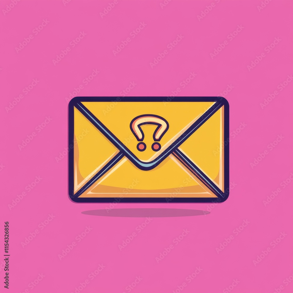 A bright yellow envelope with a question mark design on a vibrant pink background. A bright yellow envelope with a question mark design on a vibrant pink background.