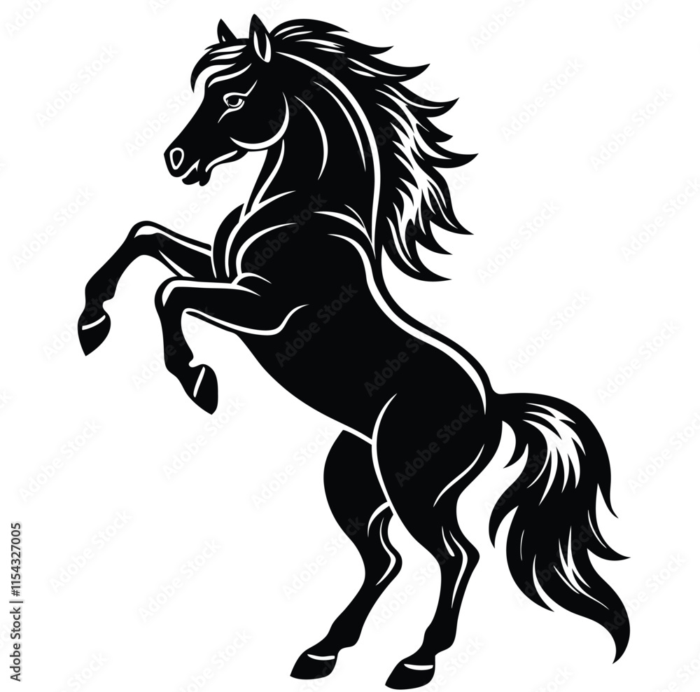 Rearing Horse Silhouette, Minimalist, Black Rearing Horse Silhouette, Minimalist, Black