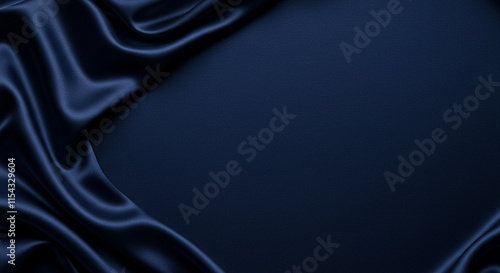 Navy blue silk satin . Silky shiny  fabri c Dark luxury background with space for design. Banner Wide Long Panoramic Empty Flat lay top view 