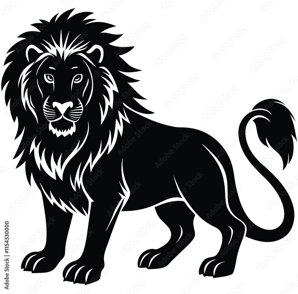 Lion Crouching, Hunting: Minimalist Black Silhouette Lion Crouching, Hunting: Minimalist Black Silhouette