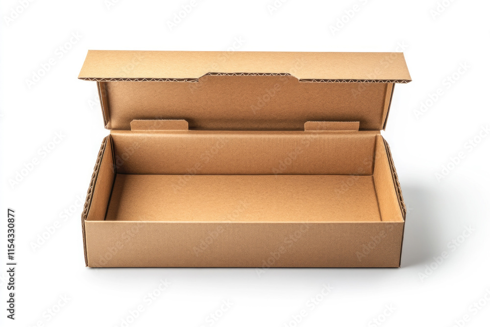 Open cardboard box with lid on wooden table, revealing colorful art supplies inside, surrounded by brushes and empty sketchbook pages. Open cardboard box with lid on wooden table, revealing colorful art supplies inside, surrounded by brushes and empty sketchbook pages.