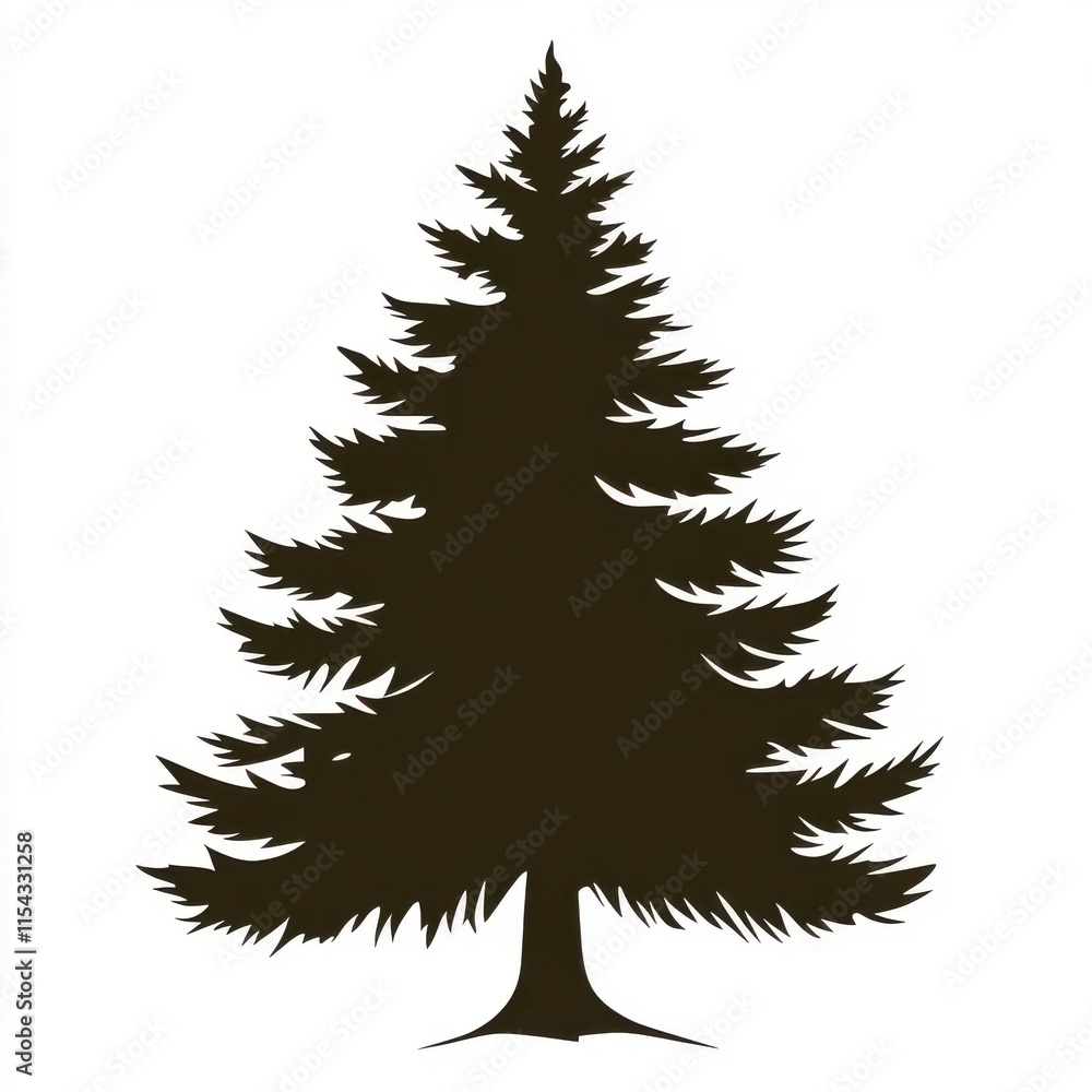 Obraz premium A tall silhouette of a conifer tree against a plain background, highlighting its pine-like shape and textured branches.