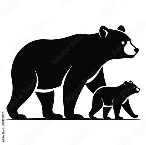 Mother Bear Cub Minimalist Black Silhouette