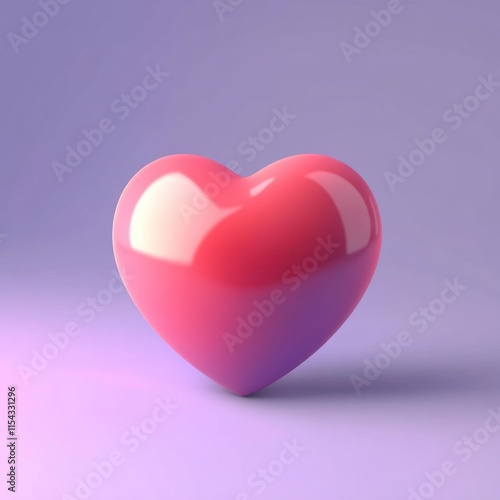 A glossy pink heart stands against a soft gradient backdrop, radiating a cheerful and romantic vibe.