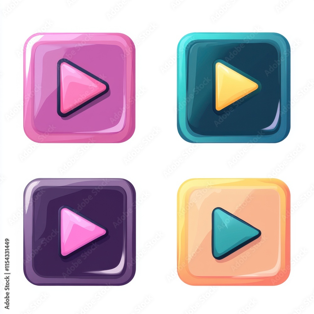 Colorful play buttons in various styles, showcasing a modern and playful design aesthetic. Colorful play buttons in various styles, showcasing a modern and playful design aesthetic.