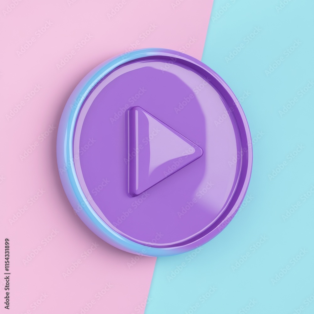 A vibrant purple play button on a pastel pink and blue background creating a playful, modern aesthetic. A vibrant purple play button on a pastel pink and blue background creating a playful, modern aesthetic.