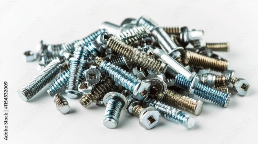 A close-up view of assorted metal screws scattered randomly, showcasing different sizes and finishes. A close-up view of assorted metal screws scattered randomly, showcasing different sizes and finishes.