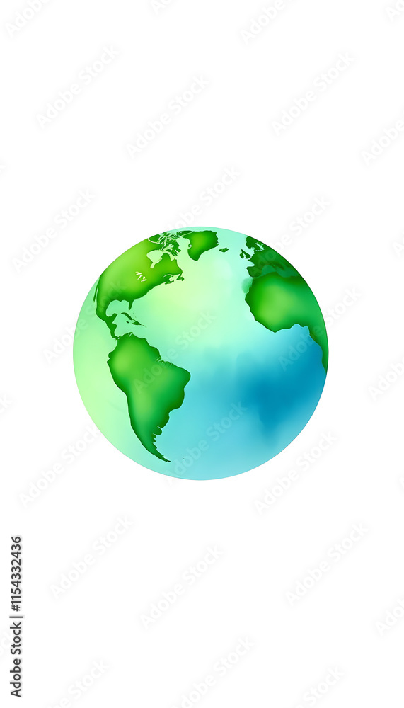 Naklejka premium Green earth watercolor art hand drawing. Green and Blue Earth icon for environment concept. Transparent png background, papercraft, with white tones