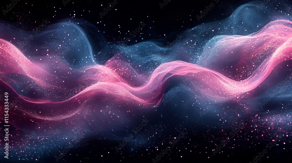 Abstract color flow grain texture dark background glowing pink blue white dynamic gradient wave on black banner copy space, Generative AI Abstract color flow grain texture dark background glowing pink blue white dynamic gradient wave on black banner copy space, Generative AI