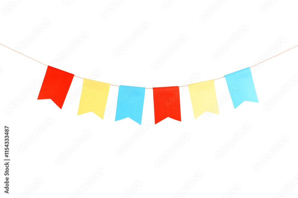 Obraz premium Colorful party flags isolated on white. Festive decor