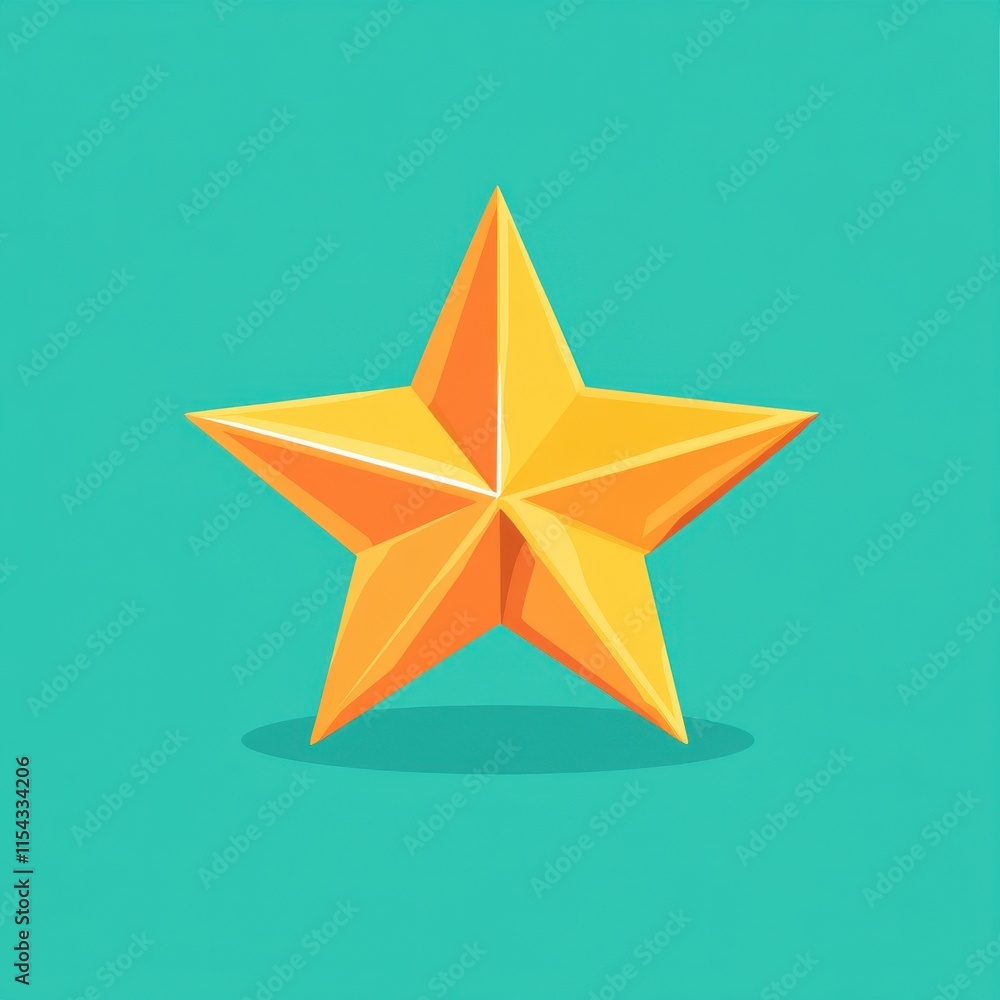 Fototapeta premium Bright orange star icon on a teal background, radiating positivity and creativity.