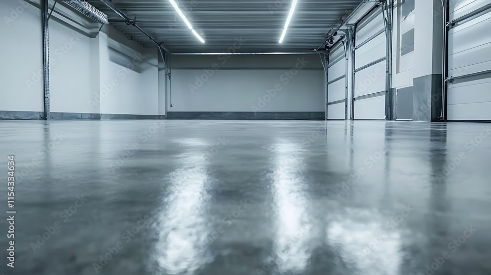 Wide Shot Photo: Gleaming Polished Concrete Floor in Modern Garage Interior. AI Generated Wide Shot Photo: Gleaming Polished Concrete Floor in Modern Garage Interior. AI Generated