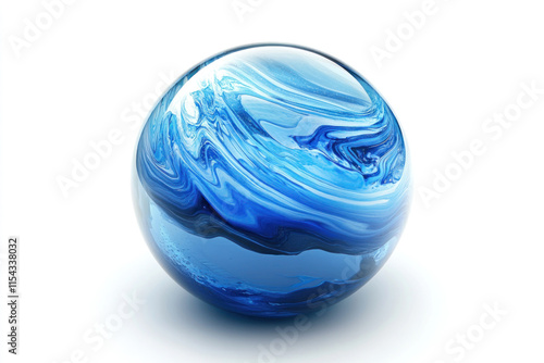 Blue marble ball on white background.