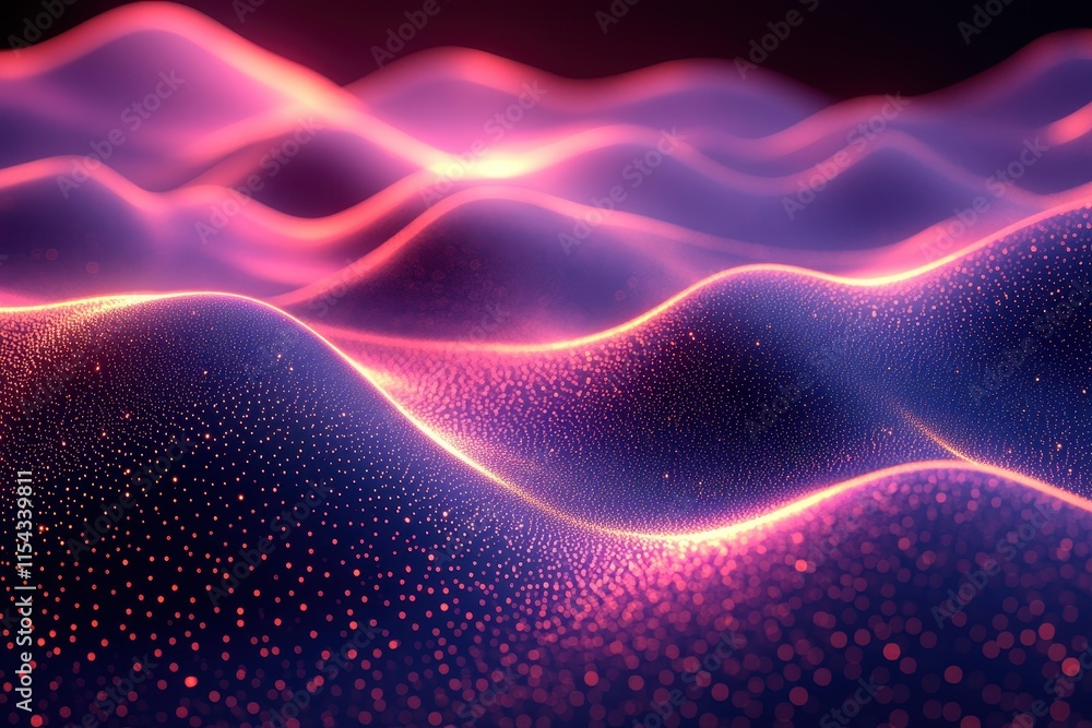 Abstract waves of light in vibrant colors creating a digital landscape. Abstract waves of light in vibrant colors creating a digital landscape.