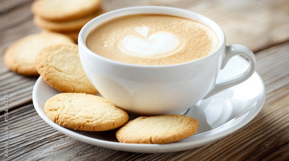 Delicious Coffee with Cookies on Wooden Table for Cozy Moments Delicious Coffee with Cookies on Wooden Table for Cozy Moments