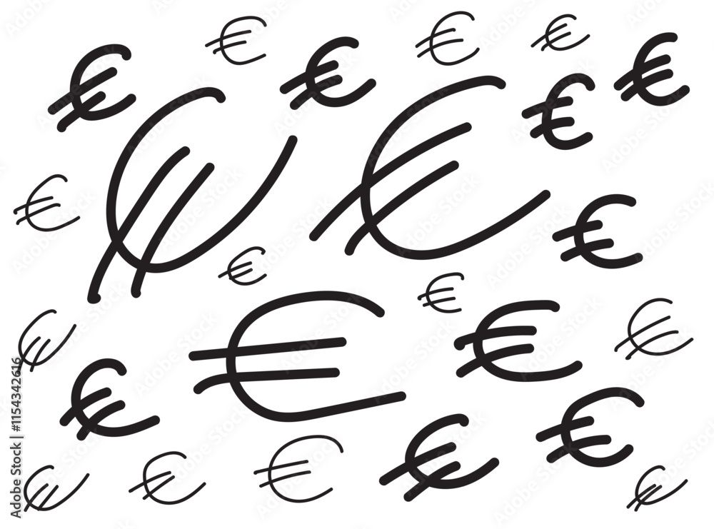 Hand drawn euro icon, European currency sign, coin symbol, euro drawing, price vector illustration Hand drawn euro icon, European currency sign, coin symbol, euro drawing, price vector illustration