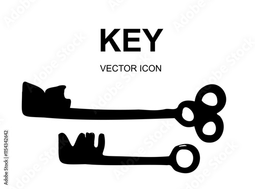 Handmade key icon, keyword symbol, doodle password, unlock sign, minimal keys illustration