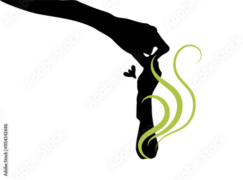 Hand holding dirty socks icon, smelly sock silhouette, sweaty cotton underwear, used dirty socks outline