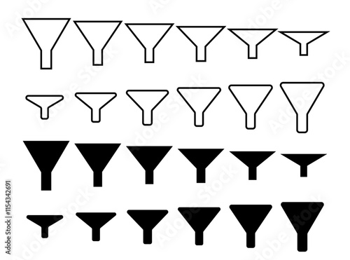 Plastic Funnel Icon, Kitchen Utensil Symbol, Equipment, Funneling Silhouette, Black Funnel Sign