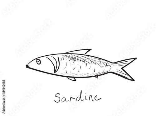 Hand drawn pilchard, doodle sardine fishes, sketched fish pictogram, sardines icon, sketchy sea animals