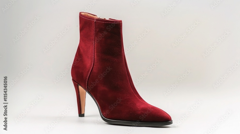 Elegant Red Velvet Ankle Boot with Pointed Toe